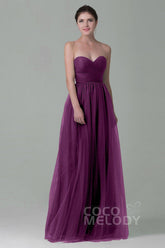 Sheath-Column Floor Length Tulle Bridesmaid Dress COZF1500E - COCOMELODY