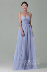 Sheath-Column Floor Length Tulle Bridesmaid Dress COZF1500E - COCOMELODY