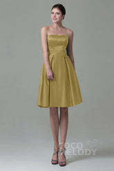 A-Line Knee Length Satin Bridesmaid Dress COZK1500A - COCOMELODY