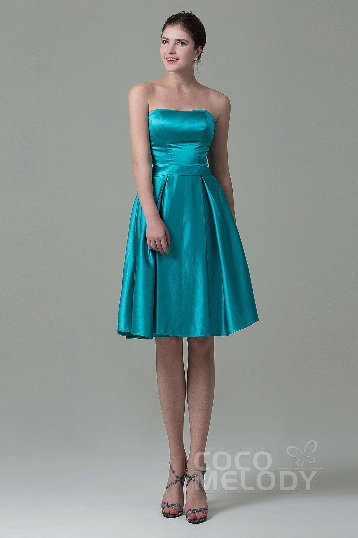 A-Line Knee Length Satin Bridesmaid Dress COZK1500A - COCOMELODY