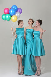 Sheath-Column Sweep Train Satin Bridesmaid Dress COZF15010 - COCOMELODY