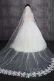 One-tier Lace Edge Tulle Appliques Cathedral Veils CV001500A - COCOMELODY