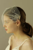 One-tier Cut Edge Tulle Blusher Veils with Beading CV0240 - COCOMELODY