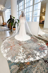 One-tier Lace Edge Tulle Chapel Veils with Appliques CV0334 - COCOMELODY