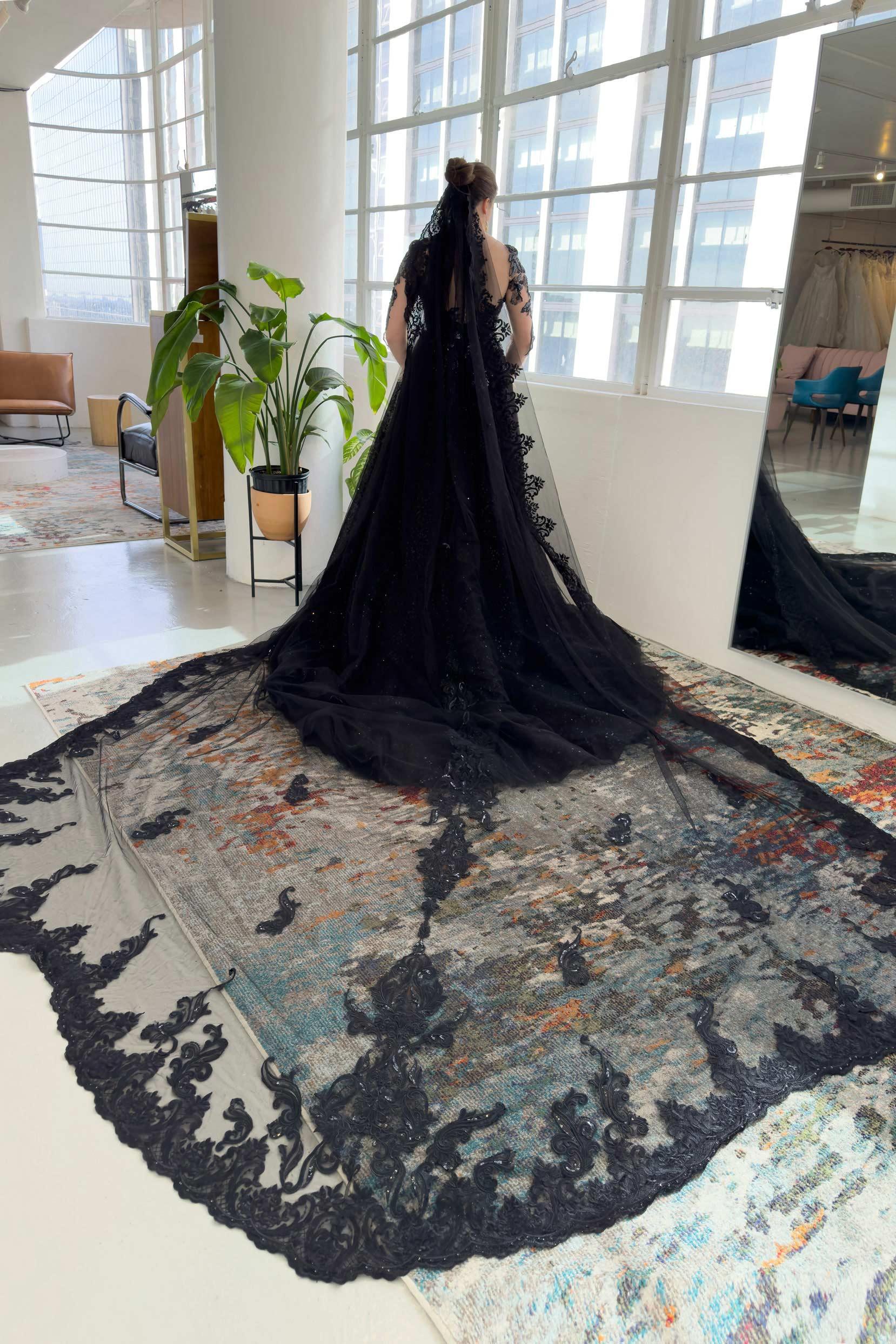 One-tier Lace Edge Tulle Cathedral Veils with Appliques CV0339 - COCOMELODY