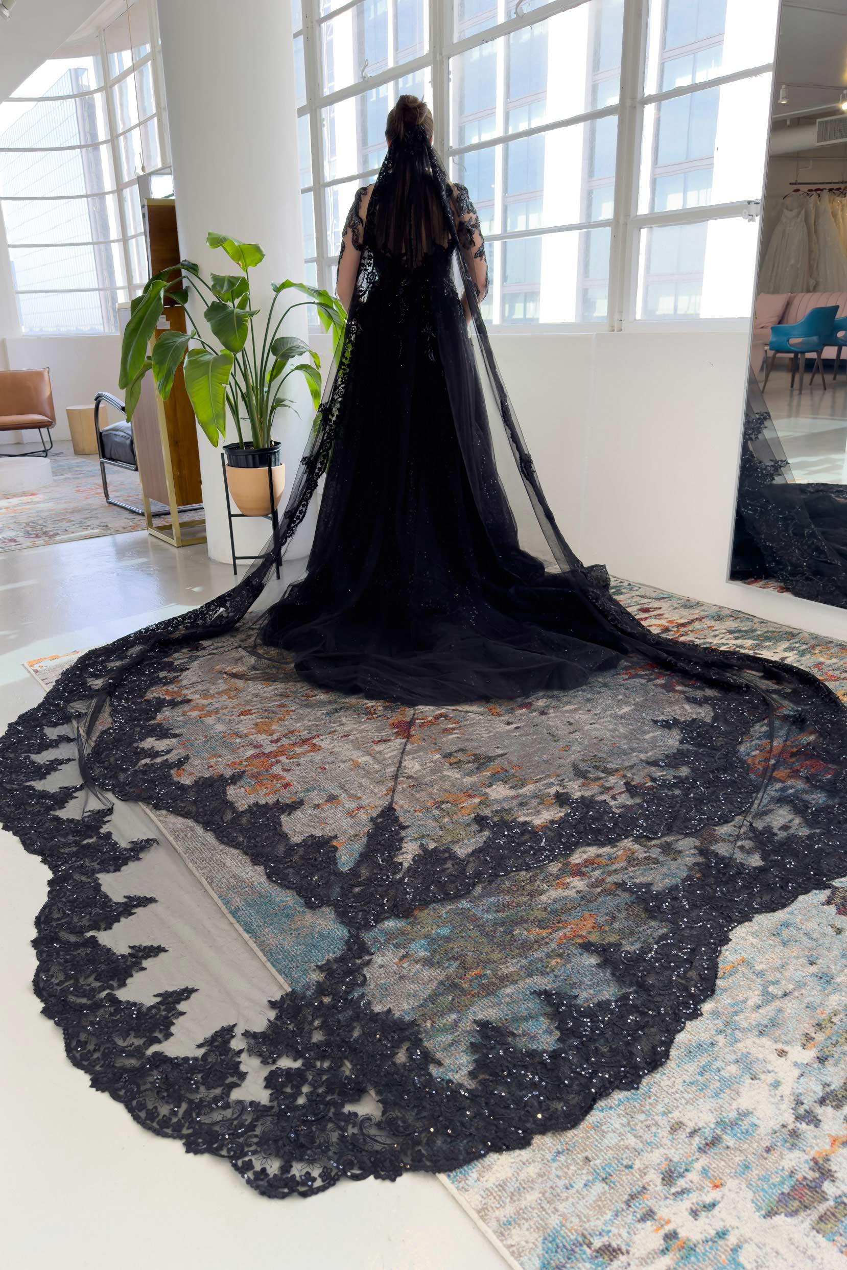 One-tier Lace Edge Tulle Cathedral Veils with Appliques CV0340 - COCOMELODY