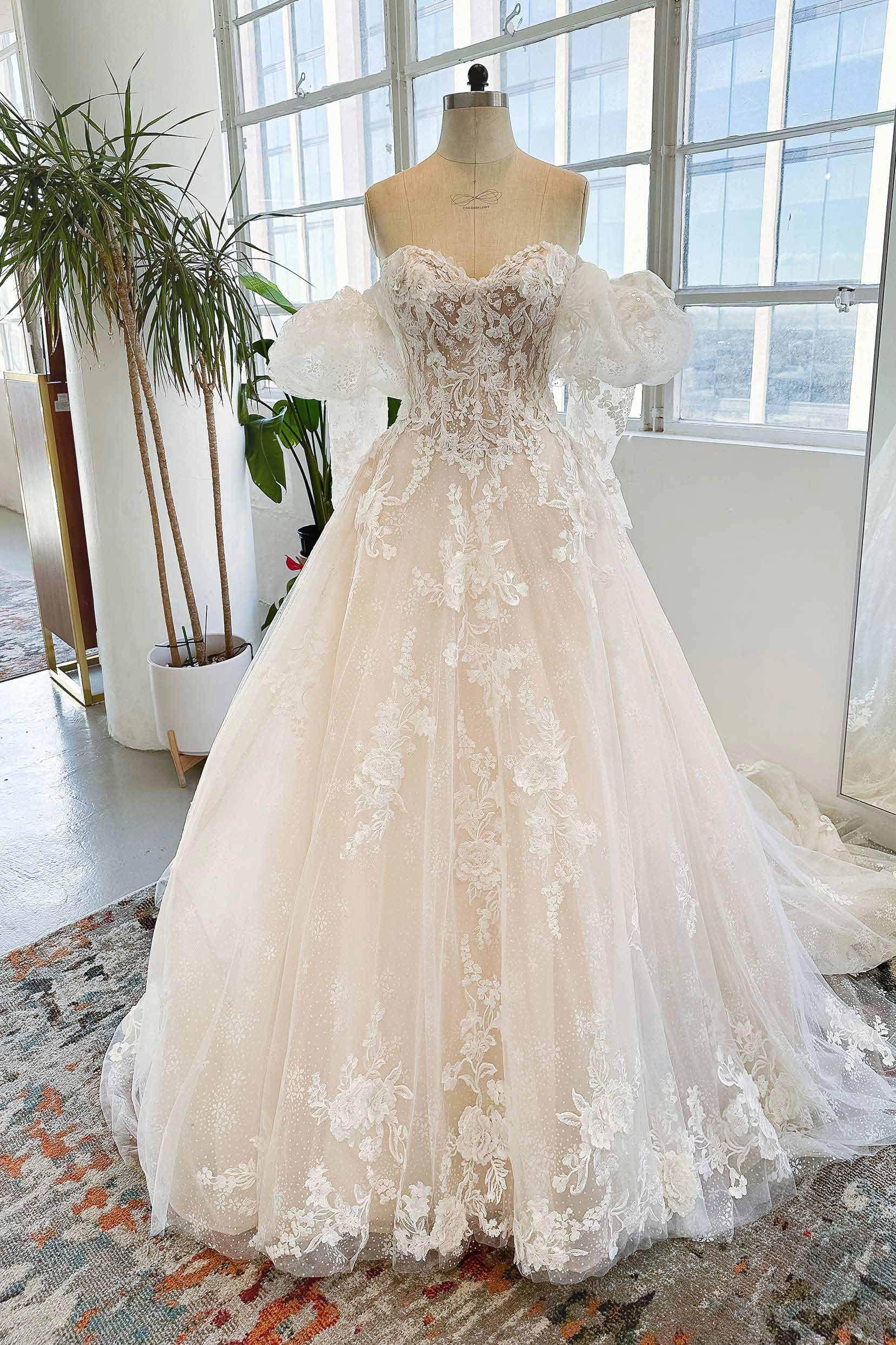 A-Line Chapel Train Sparkle Tulle Wedding Dress CW3004 - COCOMELODY