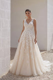 A-Line Court Train Tulle and Lace Wedding Dress CWAT16004