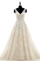 A-Line Court Train Tulle and Lace Wedding Dress CWAT16004 - COCOMELODY