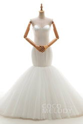 Trumpet-Mermaid Chapel Train Tulle Wedding Dress CWLT16008 - COCOMELODY