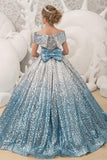 Ball Gown Off The Shoulder Ombre Sequin Floor Length Bow Flower Girl Dresses 617535045936