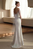 Sheath-Column Sweep-Brush Train Satin Wedding Dress 681142138334 - COCOMELODY