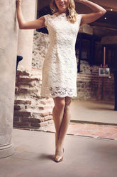 Sheath-Column Short-Mini Lace Little White Dress 100011 - COCOMELODY