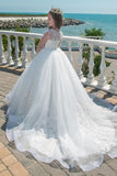 Ball Gown Illusion Round Neck Long Illusion Lace Sleeves Tulle Sweep-Brush Train Flower Girl Dresses 618147584052