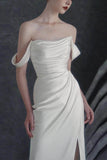 Sheath-Column Sweep-Brush Train Satin Wedding Dress 683314691959 - COCOMELODY