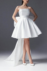A-Line Short-Mini Mikado Little White Dress 100065 - COCOMELODY