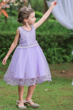 A-Line Scoop Neck Sleeveless Lace/Tulle Flower Girl Dresses With Bow(s) 554482591853 - COCOMELODY