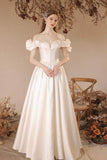 A-Line Floor Length Satin Wedding Dress 708336222057 - COCOMELODY