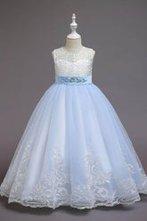 A-line floor length tulle lace flower girl dress 621667738228 - COCOMELODY
