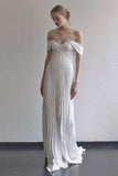 Sheath-Column Sweep-Brush Train Satin Wedding Dress 789801910655 - COCOMELODY