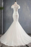 Trumpet-Mermaid Sweep-Brush Train Lace Tulle Wedding Dress 679380968083 - COCOMELODY