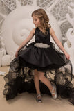 High-Low Satin Detachable Ruffle Tulle Flower Girl Dresses 815498849494