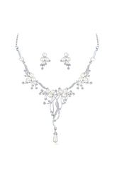 Alloy Zircon Pearl Necklace Earrings Jewelry 803869863410 - COCOMELODY