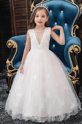 A-Line/Princess Scoop Neck Tulle Flower Girl Dresses With Sash/Bow 612626068133 - COCOMELODY