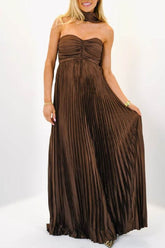 A-line Spandex Satin Elegant Formal Evening Dresses Pleated Sweetheart Neck Scarf Maxi Wedding Guest Dress COCOMELODY 937501662612