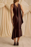 Asymmetry Midi Knitted Semi Formal Wedding Guest Dresses 873559175310 - COCOMELODY