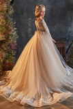 A-Line Illusion Long Sleeve Tulle Sweep-Brush Train Flower Girl Dresses 772649272412 - COCOMELODY