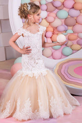 Lace Mermaid Trumpet V-Neck Tulle Flower Girl Dresses 618222534813
