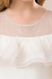 Ball-Gown Off The Shoulder Neck Cold Shoulder Sleeves Tulle Midi Flower Girl Dresses 687623292935 - COCOMELODY