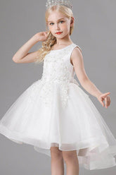 A-Line Scoop Neck Sleeveless High-Low Tulle Flower Girl Dresses 751391963514 - COCOMELODY