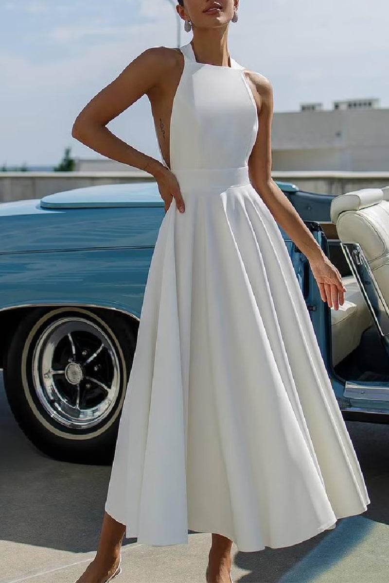 A-Line Tea Length Elastic Cloth Little White Dress COCOMELODY 100006 COCOMELODY EU A-Line Tea Length Elastic Cloth Little White Dress COCOMELODY 100006 COCOMELODY EU