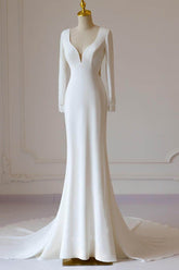 Trumpet-Mermaid Chapel Train Satin Wedding Dress 709401175387 - COCOMELODY