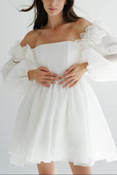 A-Line Short-Mini Organza Little White Dress 100010 - COCOMELODY