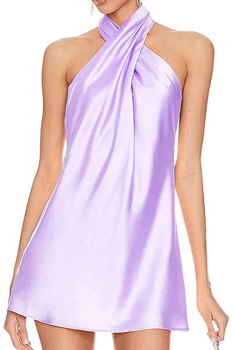 Short Mini Halter Satin Cocktail Wedding Guest Dresses COCOMELODY  719578082098 – COCOMELODY EU