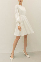 A-Line Knee Length Forged Chiffon Little White Dress 100008 - COCOMELODY