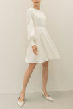 A-Line Knee Length Forged Chiffon Little White Dress 100008 - COCOMELODY