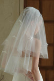 Two-tier Cut Edge Tulle Elbow Veils with Flower 884959274465 - COCOMELODY
