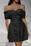 A-Line Mini Jacquard Satin Dress 911548528871 - COCOMELODY
