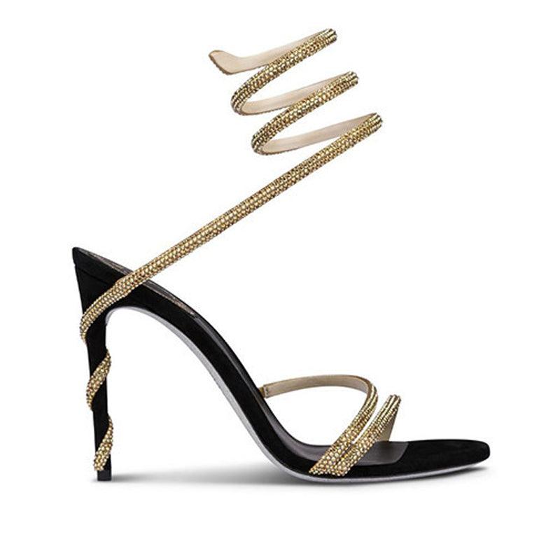 Rhinestone Ankle Strap Pointy Stiletto Heels 793993757024 - COCOMELODY