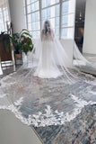 One-tier Lace Edge Lace Tulle Chapel Veils with Appliques CV0325 - COCOMELODY