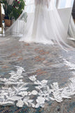 One-tier Lace Edge Lace Tulle Chapel Veils with Appliques CV0325 - COCOMELODY