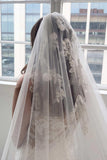 One-tier Lace Edge Lace Tulle Chapel Veils with Appliques CV0325 - COCOMELODY