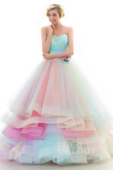 A Line Court Train Tulle Wedding Dress JWLT15067 - COCOMELODY