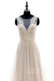 A-Line Sweep-Brush Train Tulle and Lace Wedding Dress LD3569 - COCOMELODY