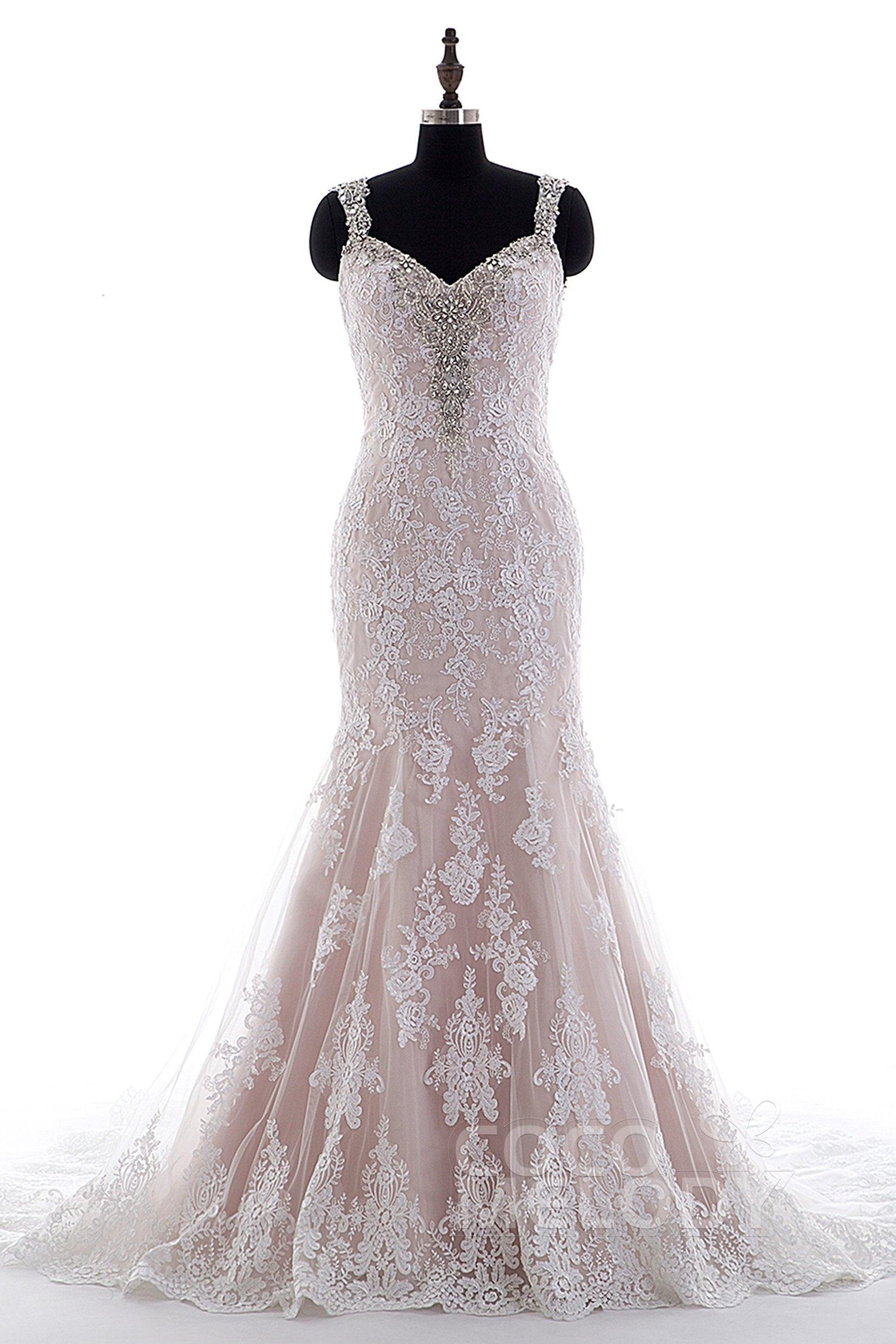 Trumpet-Mermaid Court Train Tulle Lace Wedding Dress LD3905 - COCOMELODY