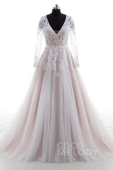 A-Line Court Train Lace and Tulle Wedding Dress LD4432 - COCOMELODY